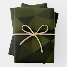 Donkere legergroene zwarte geometrische mesh-patro inpakpapier vel