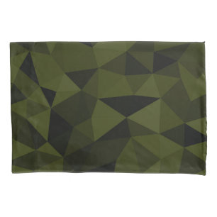 Donkere legergroene zwarte geometrische mesh-patro kussensloop