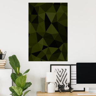Donkere legergroene zwarte geometrische mesh-patro poster