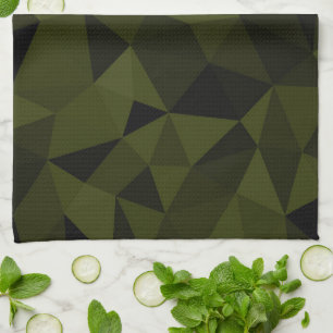 Donkere legergroene zwarte geometrische mesh-patro theedoek