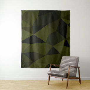Donkere legergroene zwarte geometrische mesh-patro wandkleed
