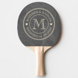 Donkere Leisteen Stenen Trouw Monogram Hart Tafeltennisbatje
