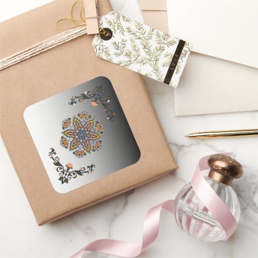 Donkere & Lichte Mandala Bloei Vierkante Sticker (Geschenken)