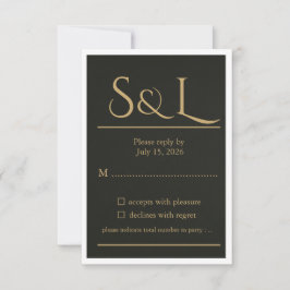 Donkere Luxe Gouden Monogram Trouw RSVP Kaart