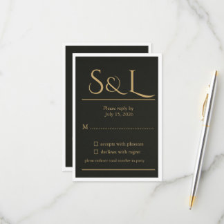 Donkere Luxe Gouden Monogram Trouw RSVP Kaart