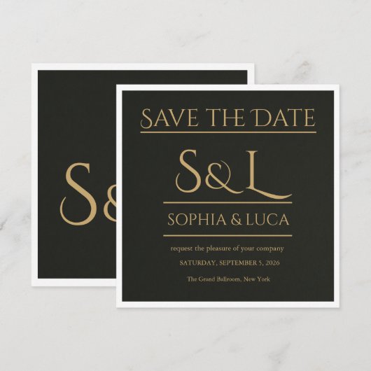 Donkere Luxe Monogram Save the Date Kaart (Voorkant / Achterkant)