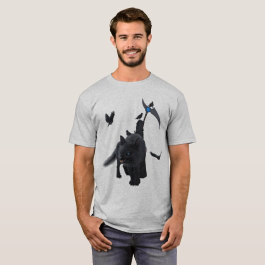 Donkere maaier met voogd en kraaien t-shirt (Voorkant volledig)