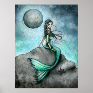 Donkere Maan Zeemeermin Fantasie Kunstposter Poster