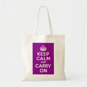 Donkere magenta: kalm houden en doorgaan tote bag