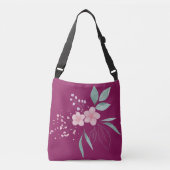 Donkere magenta met roze bloem crossbody tas (Voorkant)