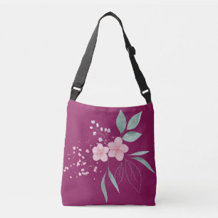 Donkere magenta met roze bloem crossbody tas