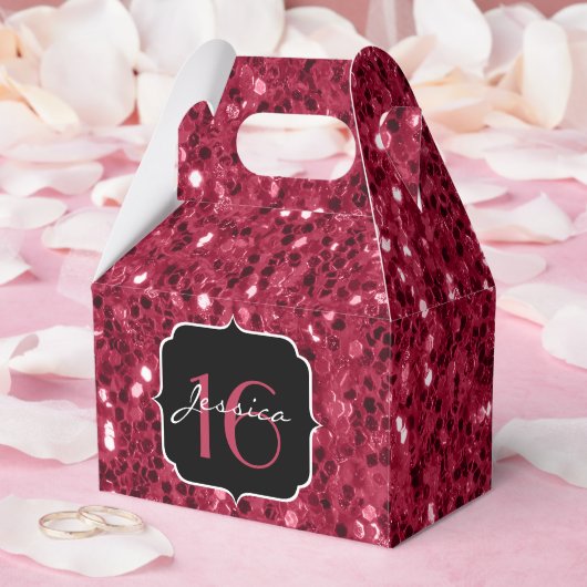 Donkere magenta roze faux glitter sparkles Sweet 1 Bedankdoosjes (Huwelijk)