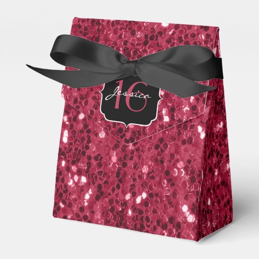 Donkere magenta roze faux glitter sparkles Sweet 1 Bedankdoosjes (Voorkant Zijde)