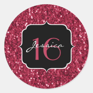 Donkere magenta roze faux glitter sparkles Sweet 1 Ronde Sticker