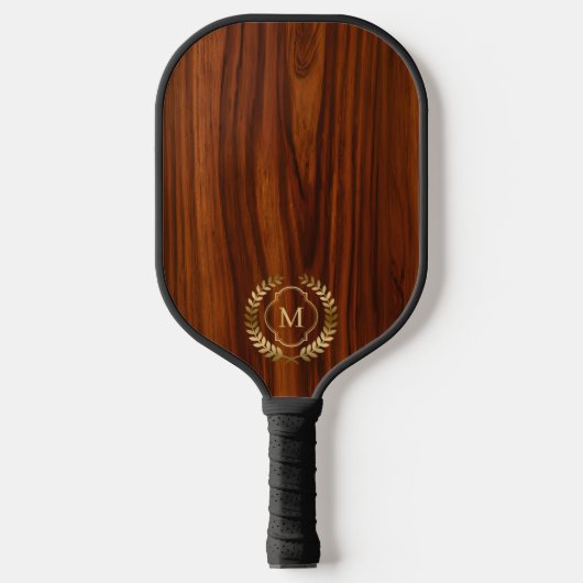 Donkere mahonie hout gouden badge monogram pickleball paddle (Voorkant)