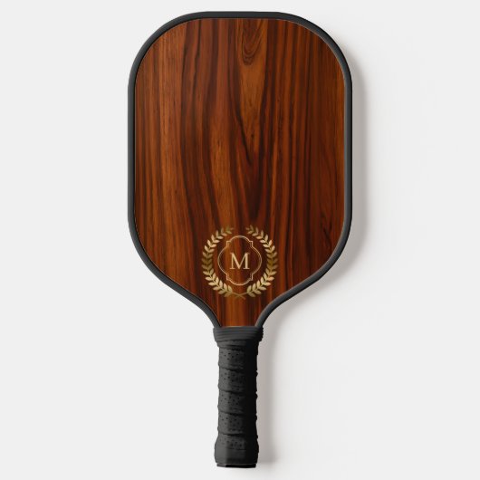 Donkere mahonie hout gouden badge monogram pickleball paddle (Achterkant)