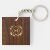 Donkere mahonie hout gouden badge monogram sleutelhanger (Achterkant)