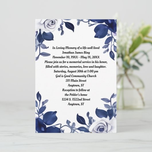 Donkere Marine Blauw en Wit Memorial Kaart (Staand voorkant)