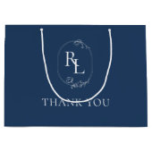 Donkere Marine | Bloemenmonogram bruiloft Dank u Groot Cadeauzakje (Voorkant)