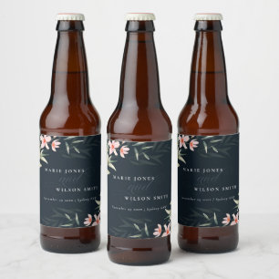 Donkere marine blush Greenery Floral Bunch Wedding Bier Etiket