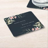 Donkere marine blush Greenery Floral Bunch Wedding Kartonnen Onderzetters (Schuin)