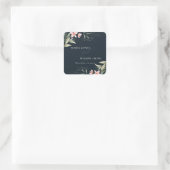 Donkere marine blush Greenery Floral Bunch Wedding Vierkante Sticker (Tas)