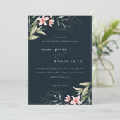 Donkere marine blush Greenery Floral Vow Renewal I Bedankkaart (Staand voorkant)