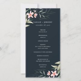 Donkere marine blush Greenery Floral Wedding Progr Bedankkaart