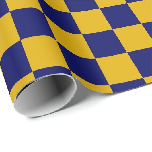 Donkere marine en mosterdgele schaakbord cadeaupapier (Rol Hoek)