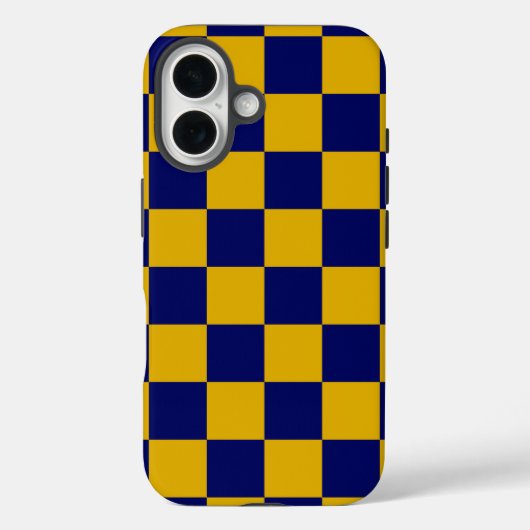 Donkere marine en mosterdgele schaakbord Case-Mate iPhone case (Achterkant)