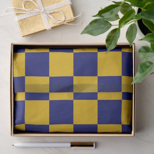 Donkere marine en mosterdgele schaakbord tissuepapier (Geschenk)