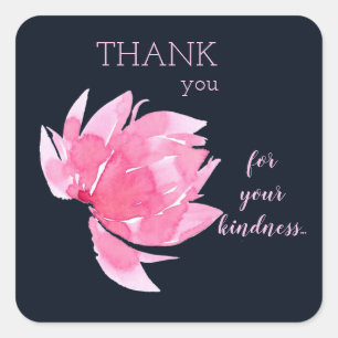 Donkere marine en roze bloemen dank u vriendelijkh vierkante sticker