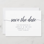 Donkere marine en witte kalligrafie Sparen de Datu Save The Date (Voorkant)