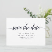 Donkere marine en witte kalligrafie Sparen de Datu Save The Date (Staand voorkant)