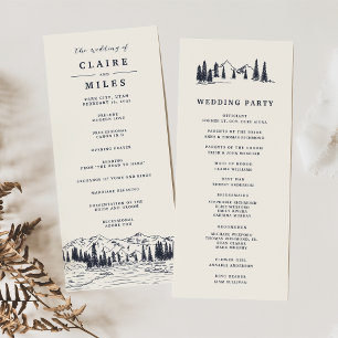 Donkere marine   Mountain Sketch Wedding Ceremony Programmakaart