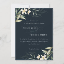 Donkere marine White Greenery Floral Vow Renewal I