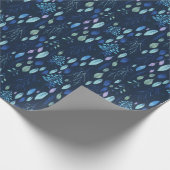 Donkere marineblauw botanische bladeren Waterverf  Cadeaupapier (Hoek)