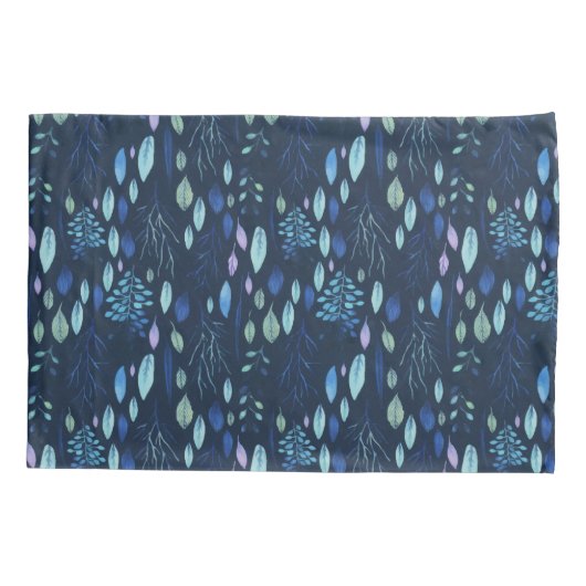 Donkere marineblauw botanische bladeren Waterverf  Kussensloop (Achterkant)