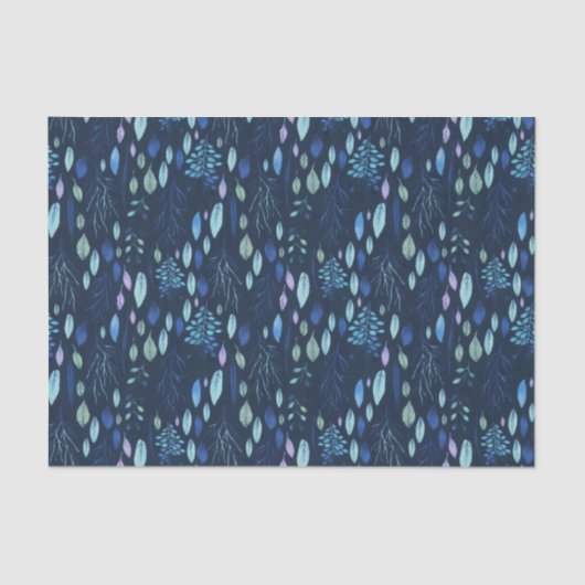 Donkere marineblauw botanische bladeren Waterverf  Tissuepapier (Voorkant)