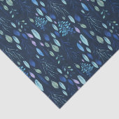 Donkere marineblauw botanische bladeren Waterverf  Tissuepapier (Detail)