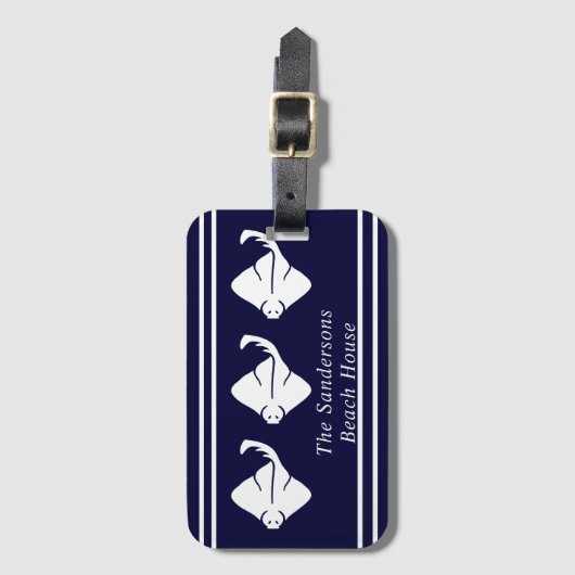 Donkere marineblauw kuststrook - Nautical Stingray Bagagelabel (Voorkant (verticaal))