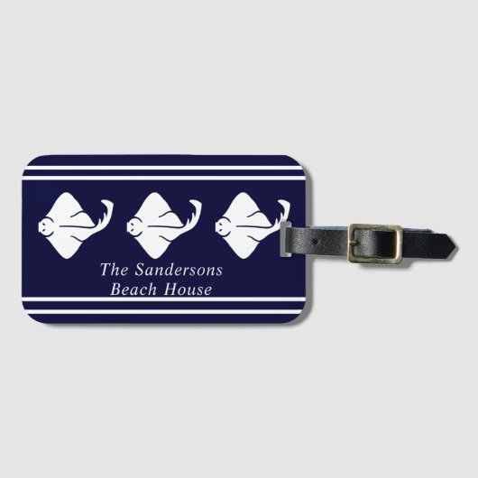 Donkere marineblauw kuststrook - Nautical Stingray Bagagelabel (Voorkant (horizontaal))