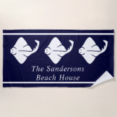 Donkere marineblauw kuststrook - Nautical Stingray Strandlaken (Voorkant)