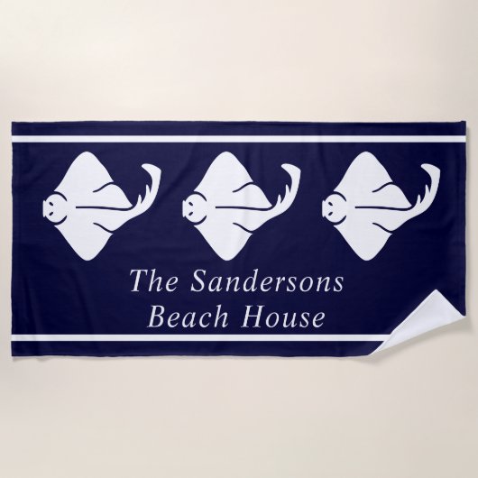 Donkere marineblauw kuststrook - Nautical Stingray Strandlaken (Voorkant)