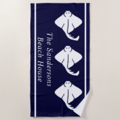 Donkere marineblauw kuststrook - Nautical Stingray Strandlaken (Voorkant)