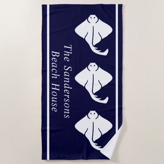 Donkere marineblauw kuststrook - Nautical Stingray Strandlaken (Voorkant)