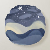 Donkere marineblauwe lucht waterverf golven enkele rond kussen (Voorkant)