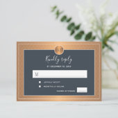Donkere marinekopermetallisch, monogrammaticaal hu RSVP kaartje (Staand voorkant)