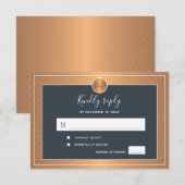 Donkere marinekopermetallisch, monogrammaticaal hu RSVP kaartje (Voorkant / Achterkant)