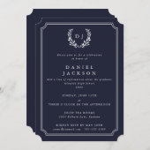 Donkere marinemonogram Laurel Wreated Afstuderen Kaart (Voorkant / Achterkant)